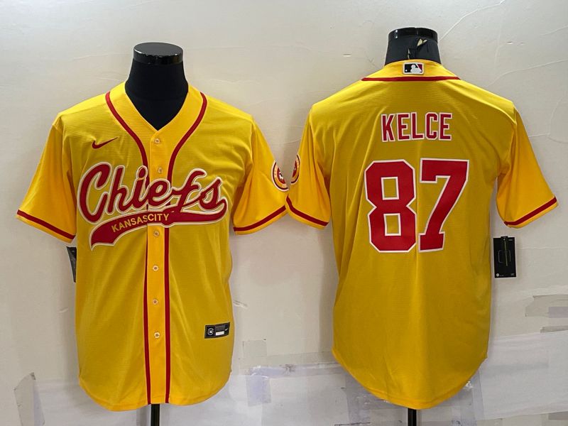 Men Kansas City Chiefs #87 Kelce Yellow 2022 Nike Co branded NFL Jerseys